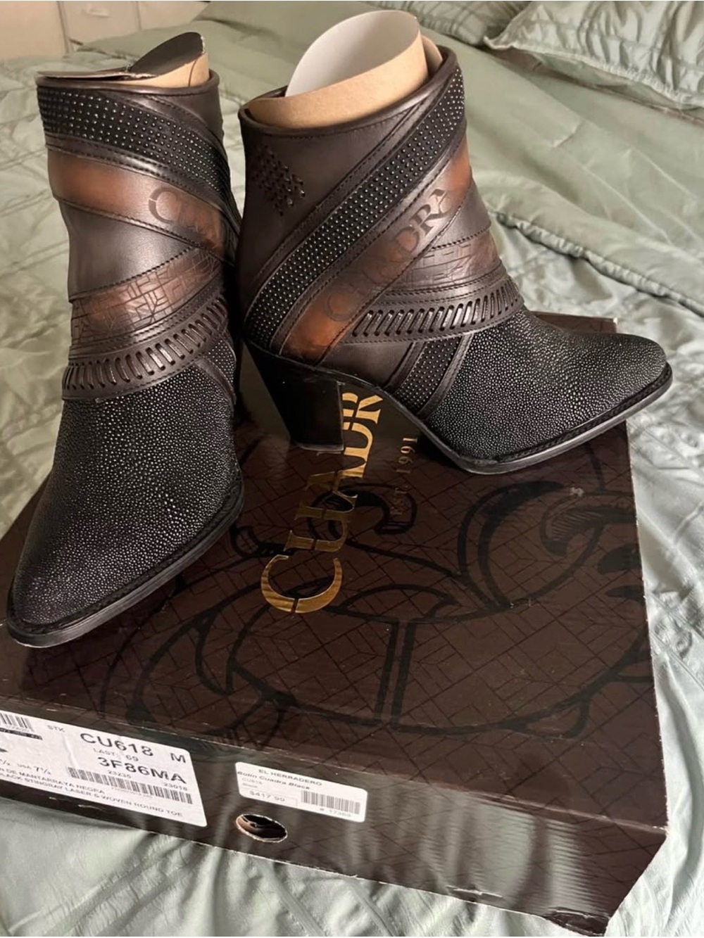 Curior Two-Tone Black and Brown Leather Ankle Booties